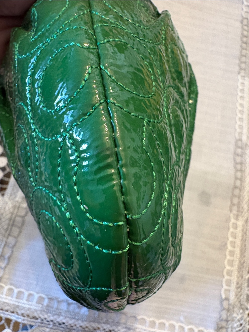 Coach Quilted Patent Leather Green Wristlet with Strap - Picture 3 of 7